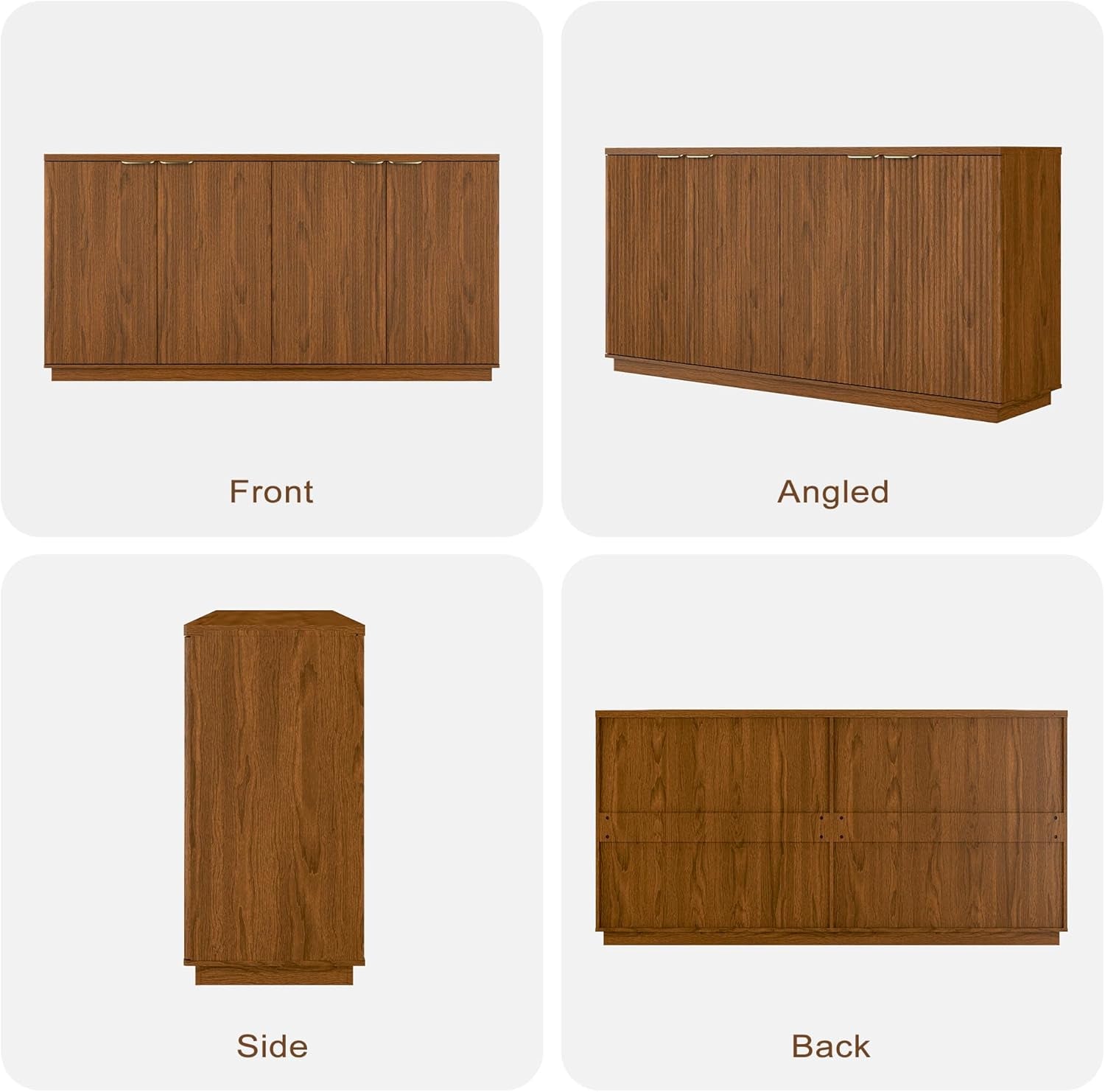 63" Fluted TV Stand for Tvs up to 65", Modern Entertainment Center with Storage Cabinets, Large Wood Sideboard Buffet Cabinet with Storage for Living Room and Bedroom Furniture,Brown