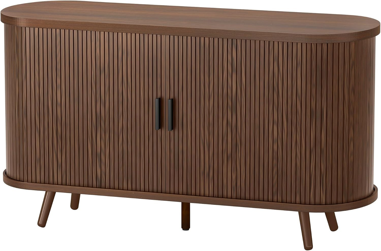 Fluted Sideboard Buffet Cabinet with Storage,54.3" Wide Curvy Edge Accent Storage with Sliding Door & Adjustable Shelf, Mid Century Modern Console for Living Room, Kitchen, Hallway-Walnut