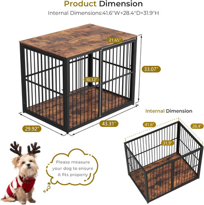 43'' XL Dog Crate Furniture with 3 Doors, Wooden Crate Combination Pet Cage, Heavy Duty Indoor Kennel for Medium to Large Dogs, Brown