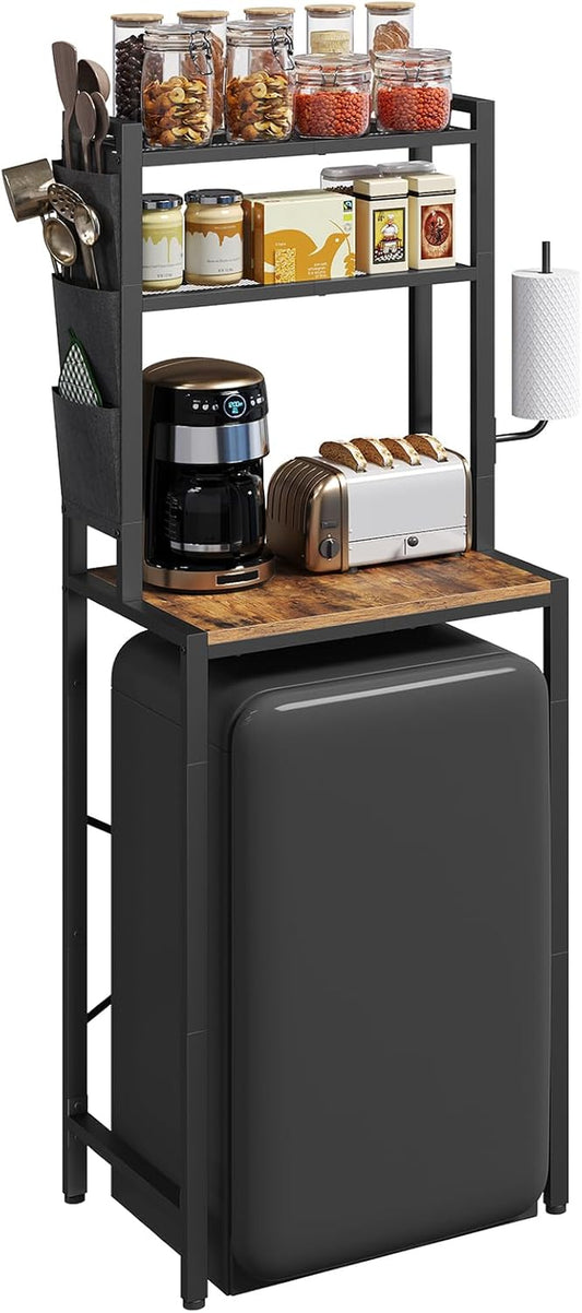 Bakers Rack with Mini Fridge Shelf, 3-Tier Microwave Stand, Coffee Bar Station with Paper Holder, Freestanding Kitchen Storage Rack, for Kitchen, Rustic Brown and Black BRHR5401