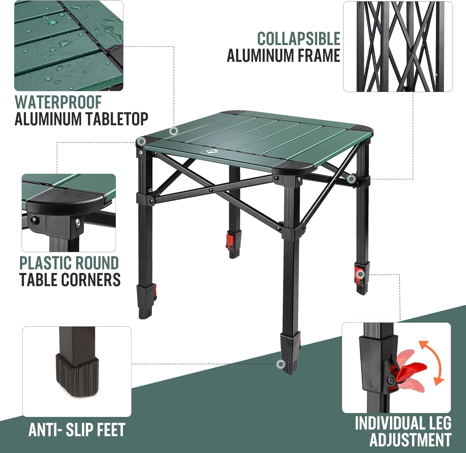 Folding Camping Square Table with Carry Bag, Lightweight Aluminum Adjustable Square Table for Outdoor, Camping, Picnic, Backyards, BBQ (S)