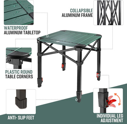 Folding Camping Square Table with Carry Bag, Lightweight Aluminum Adjustable Square Table for Outdoor, Camping, Picnic, Backyards, BBQ (S)