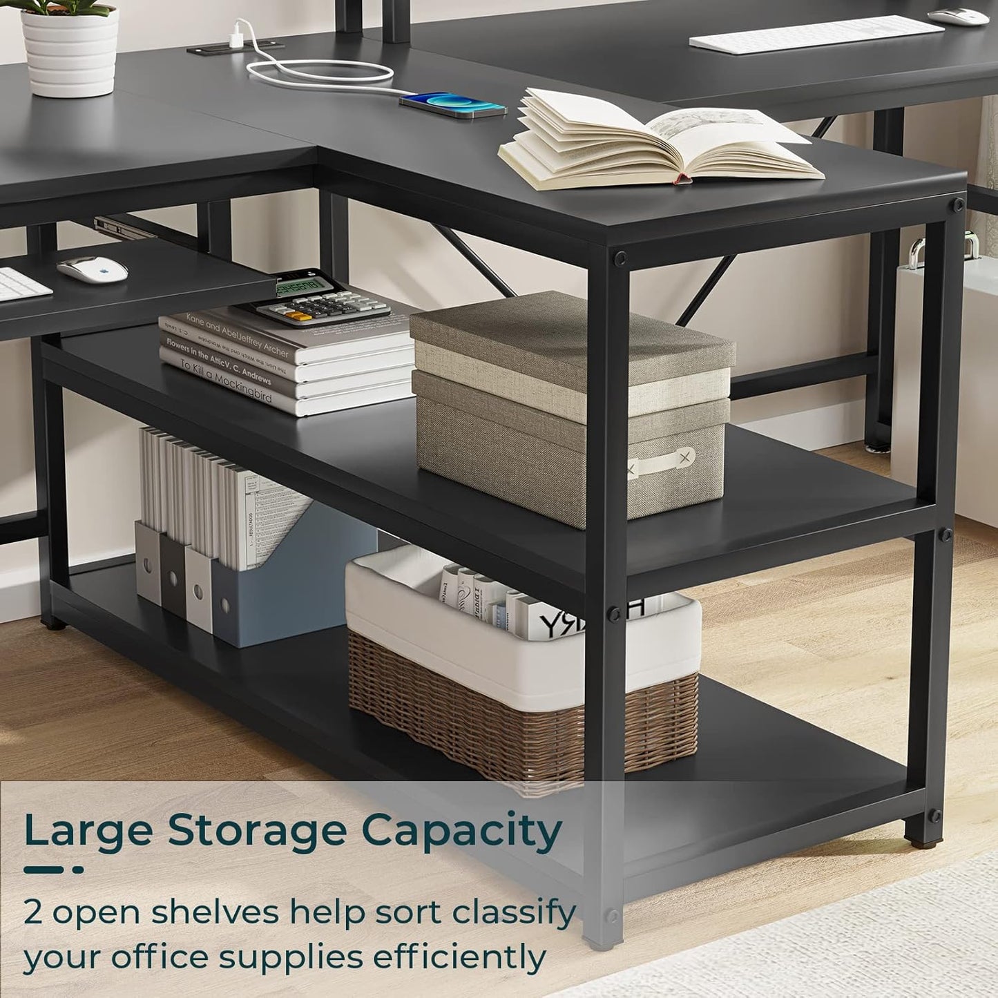 94.5" White Computer Desk, Two Person Gaming Desk with LED Light, Keyboard Tray, Power Strip with USB, Monitor Shelf & Storage, Extra Long Double Desk for Home Office, White.