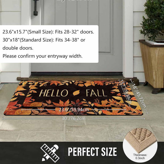 Hello Door Mat Fall Door Mat, Fall Maple Leafs Doormat for Indoor Outdoor Entrance Floor Mats Non Slip Autumn Harvest Vintage Thanksiving Decor Rubber Welcome Mats 16" X 24" Inch