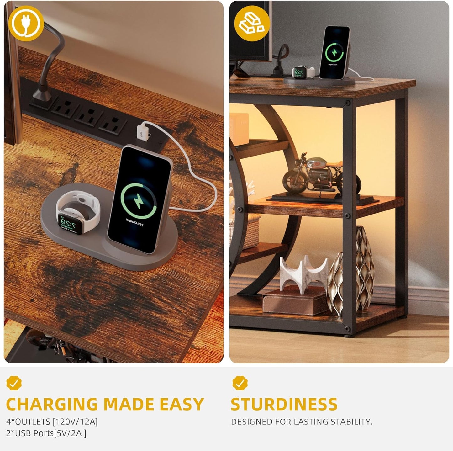 TV Stands for Living Room, LED Entertainment Center with Storage, TV Stand for 70 Inch TV,TV Console Cabinet with Power Outlets, Rustic Brown