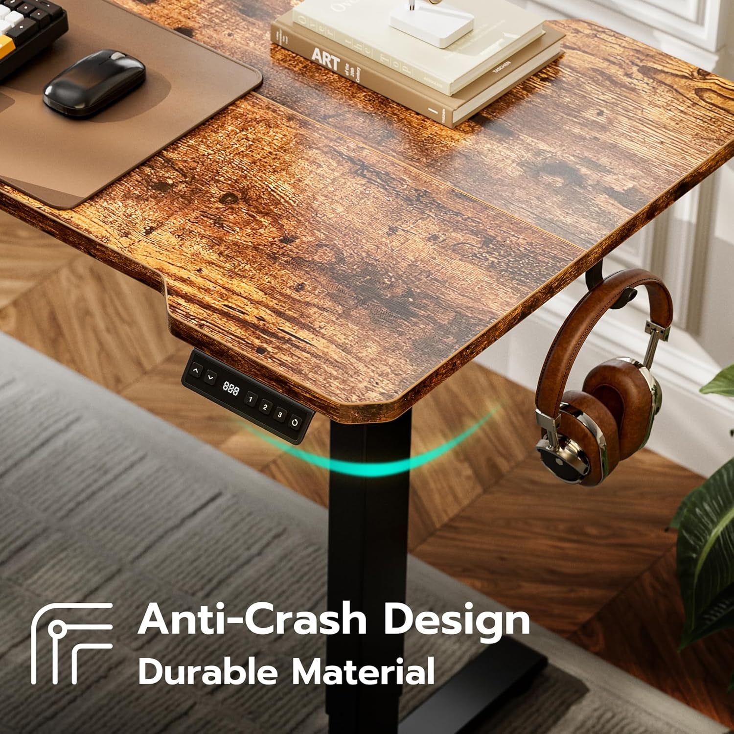 59 Inch L Shaped Standing Desk Electric Adjustable Height, Corner Standing Desk, Electric Sit Stand Table with Reversible Splice Boards for Computer Office Home (Rustic Brown)