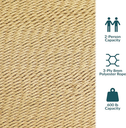 Sunnydaze Soft-Spun Polyester Rope Double Hammock for outside - 600-Pound Weight Capacity Extra Large Hammock - Tan