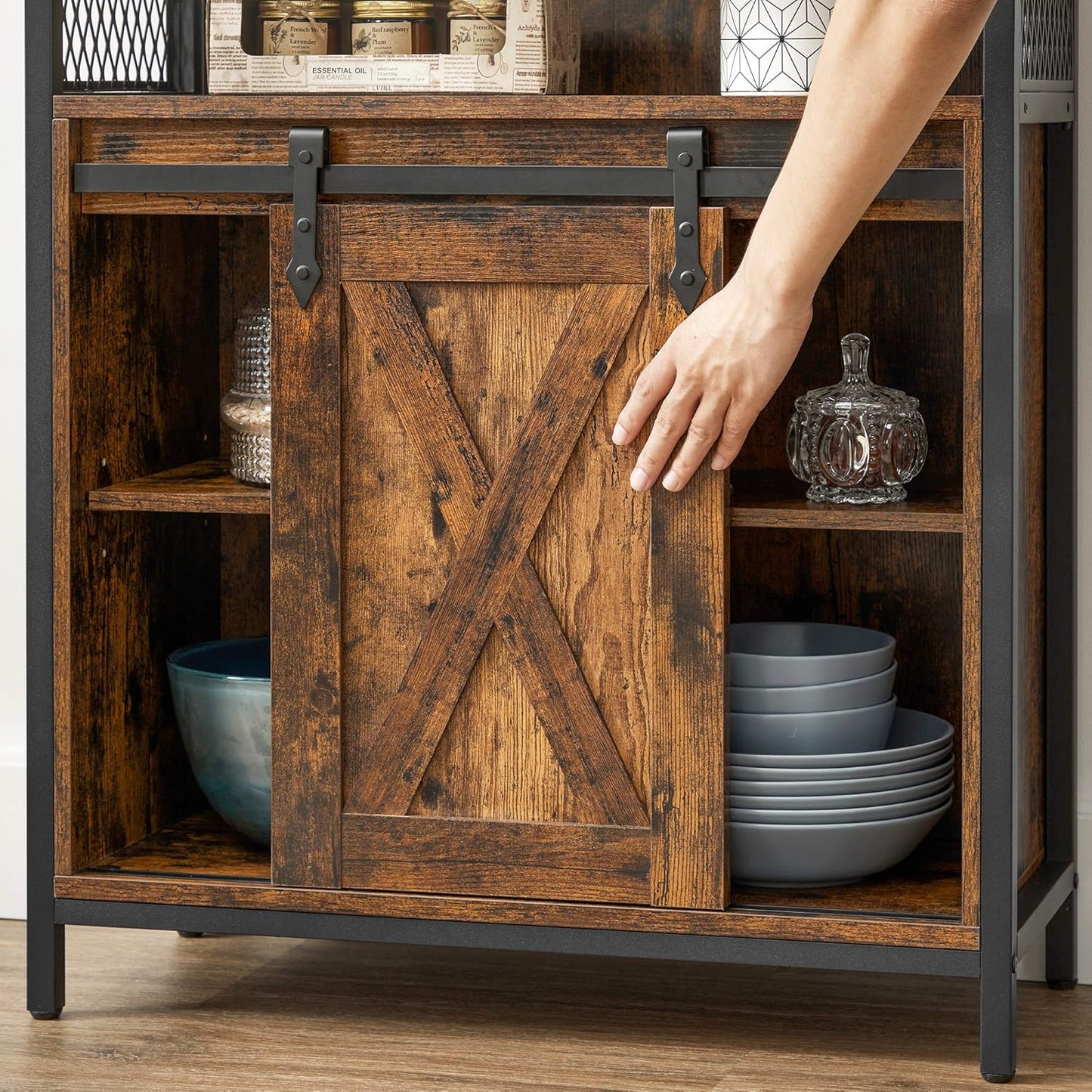 BOHOVEN Collection - Buffet Cabinet, Sideboard Storage Cabinet with Rattan-Like Doors and Drawers, Accent Cabinet, Adjustable Shelf, Boho Style, for Living Room, Oak Beige