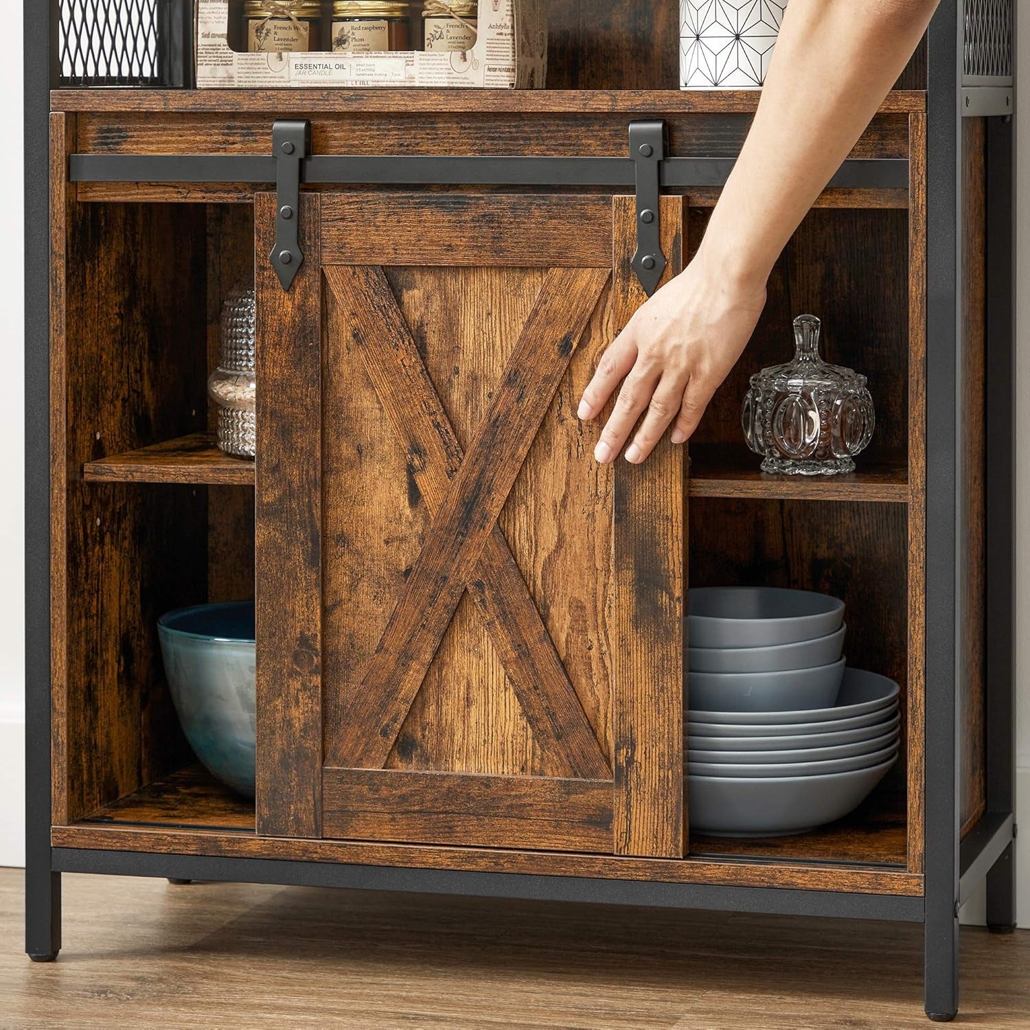 BOHOVEN Collection - Buffet Cabinet, Sideboard Storage Cabinet with Rattan-Like Doors and Drawers, Accent Cabinet, Adjustable Shelf, Boho Style, for Living Room, Oak Beige