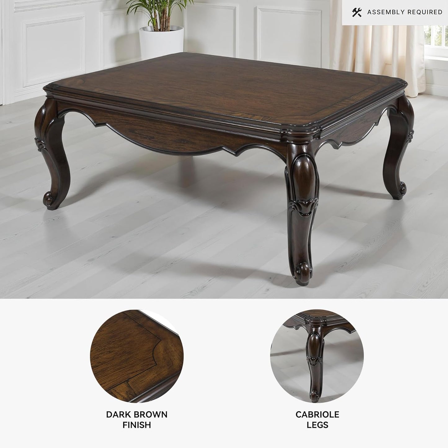 Maylee Classic Coffee Table with Cabriole Legs, Dark Brown