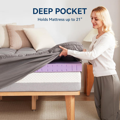 Dual Layer 5 Inch Memory Foam Mattress Topper King Size, 2 Inch Gel Memory Foam plus 3 Inch 1450 GSM down Alternative Quilted Pillow Top Mattress Pad Cover,Dark Gray