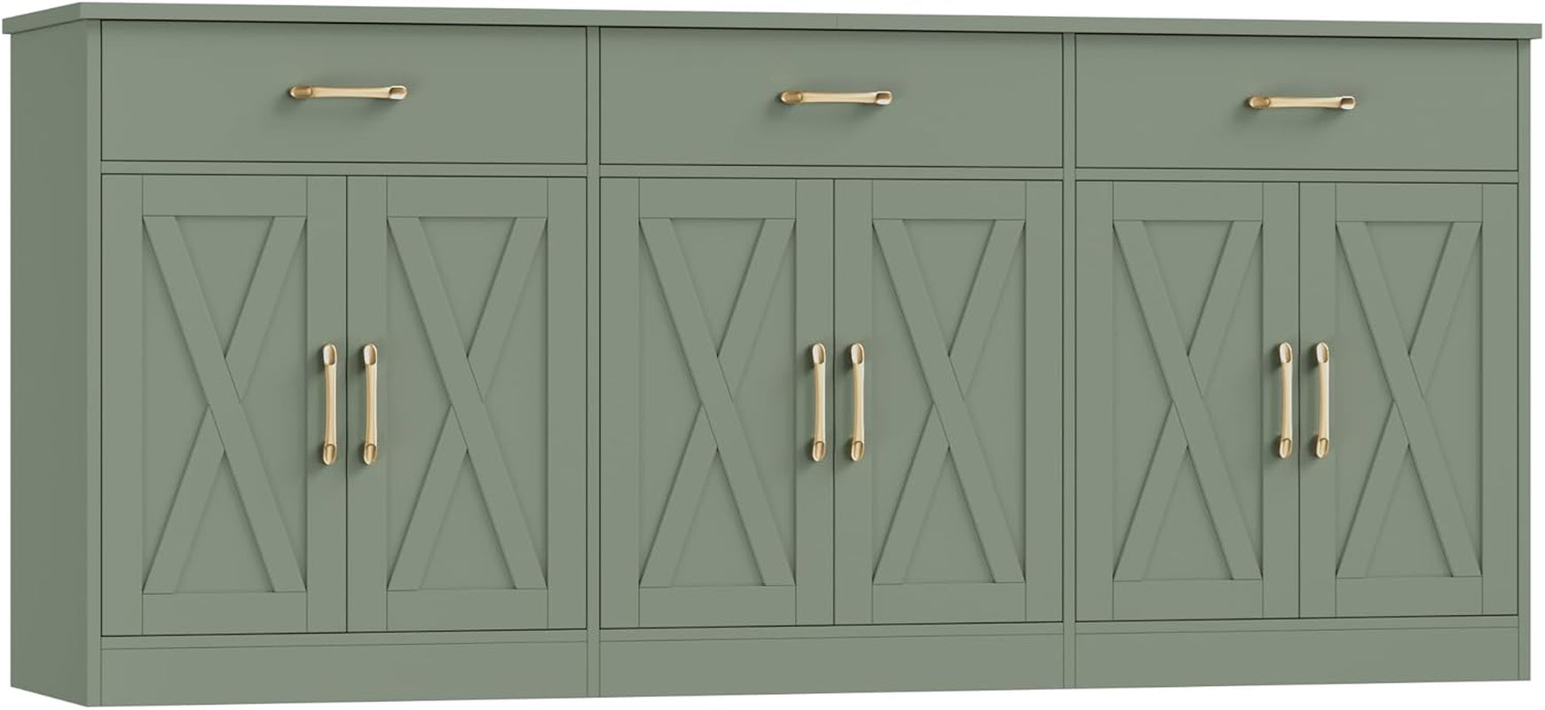 71" Large Sideboard Buffet Cabinet with Storage, Farmhouse Coffee Bar Cabinet with 3 Drawers, Long Kitchen Buffet Table, Kitchen Sideboard Storage Cabinet for Dining Room, Living Room, Green