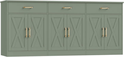 71" Large Sideboard Buffet Cabinet with Storage, Farmhouse Coffee Bar Cabinet with 3 Drawers, Long Kitchen Buffet Table, Kitchen Sideboard Storage Cabinet for Dining Room, Living Room, Green