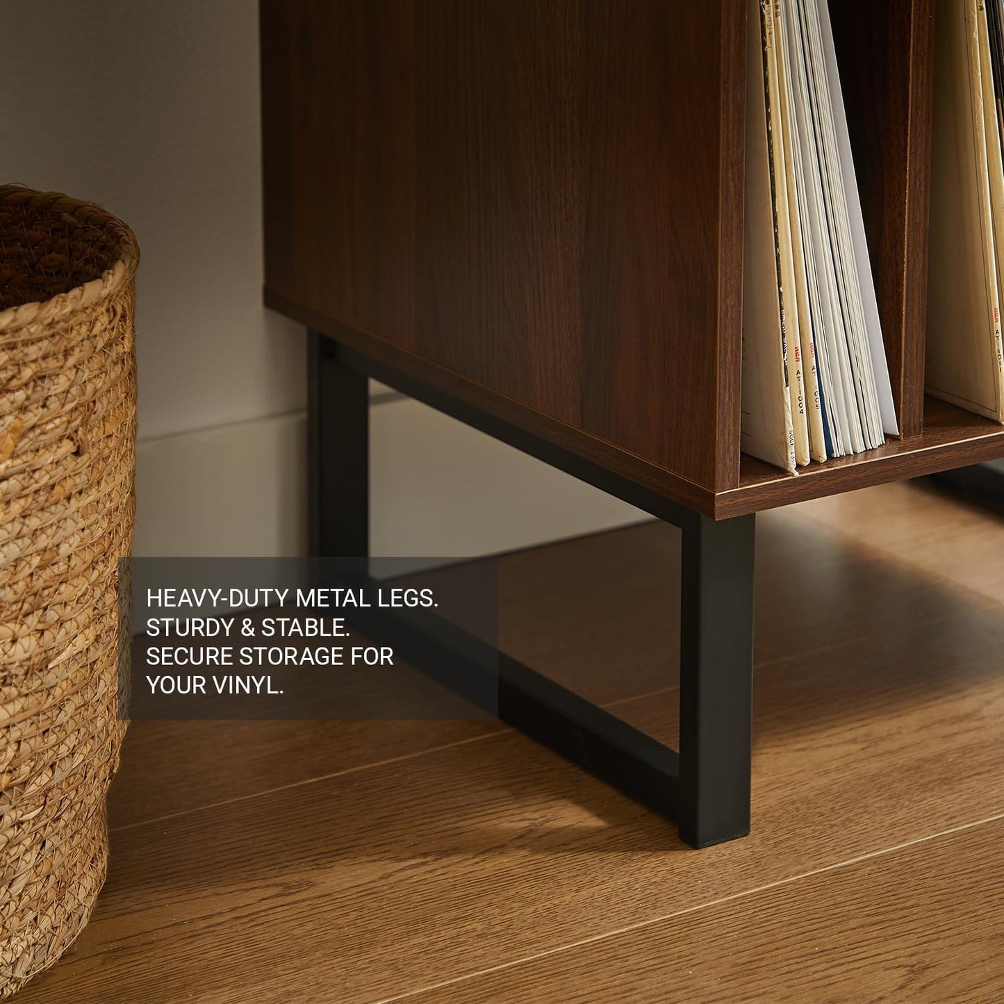 Record Player Stand with Vinyl Storage Cabinet, Turntable Table for Albums & Lps - Modern Media Console | Furniture for Living Room, Bedroom & Office | Dark Walnut
