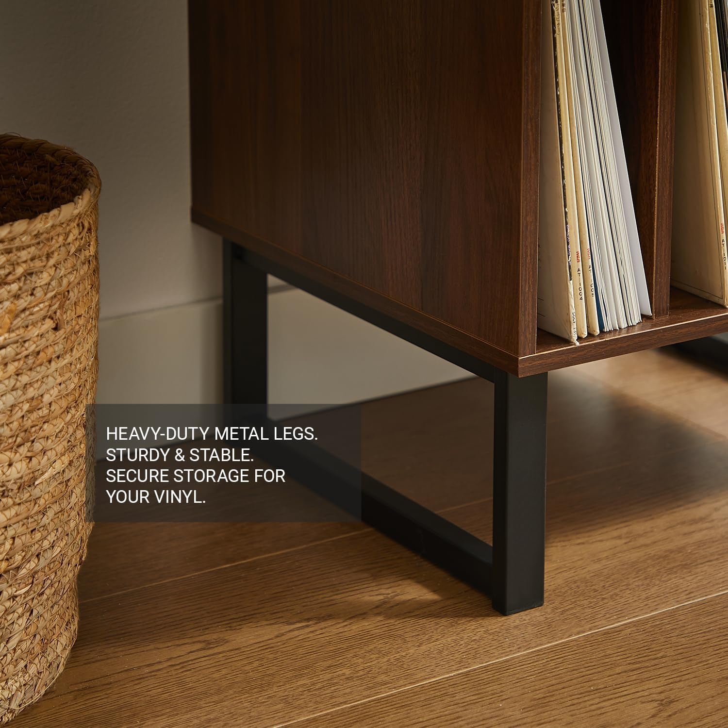 Record Player Stand with Vinyl Storage Cabinet, Turntable Table for Albums & Lps - Modern Media Console | Furniture for Living Room, Bedroom & Office | Dark Walnut