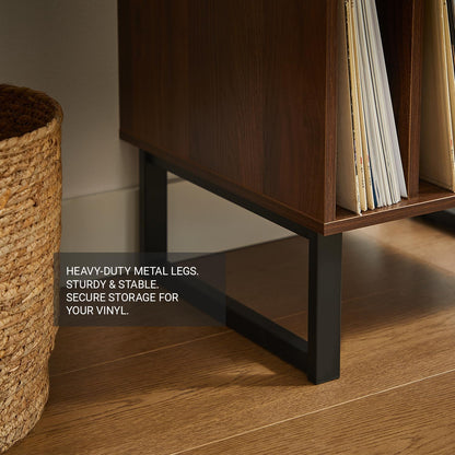 Record Player Stand with Vinyl Storage Cabinet, Turntable Table for Albums & Lps - Modern Media Console | Furniture for Living Room, Bedroom & Office | Dark Walnut
