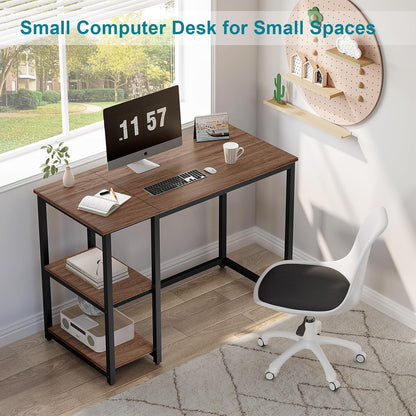 40" Vintage Desk with Shelves, Sturdy Dark Brown Desks with Storage, Rustic Desk Wooden