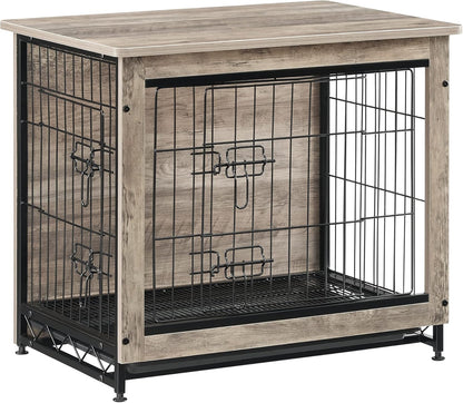 Dog Crate Furniture, 27.2" Side End Table, Modern Kennel for Dogs Indoor up to 30 Lb, Heavy-Duty Dog Cage with Multi-Purpose Removable Tray, Double-Door Dog House, Greige UPFC001G01