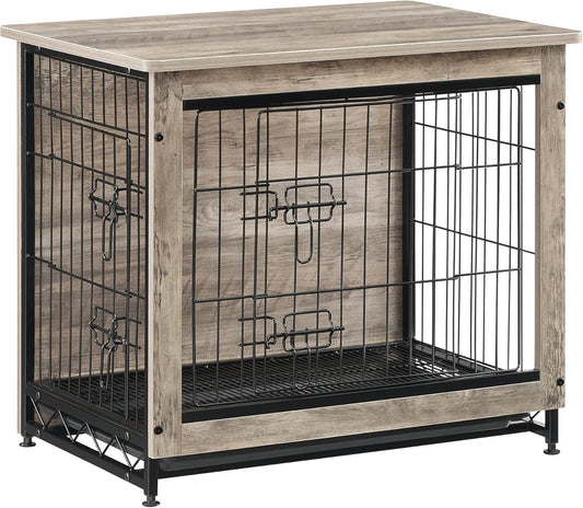 Dog Crate Furniture, 27.2" Side End Table, Modern Kennel for Dogs Indoor up to 30 Lb, Heavy-Duty Dog Cage with Multi-Purpose Removable Tray, Double-Door Dog House, Greige UPFC001G01