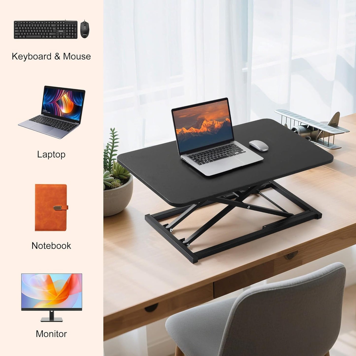 Standing Desk Converter Adjustable Height,Keyboard Riser for Stand up Desk Riser,Computer Keyboard Stand for Desktop,Ergonomic Sit Stand Computer Workstations Black Size 23.6 Inch