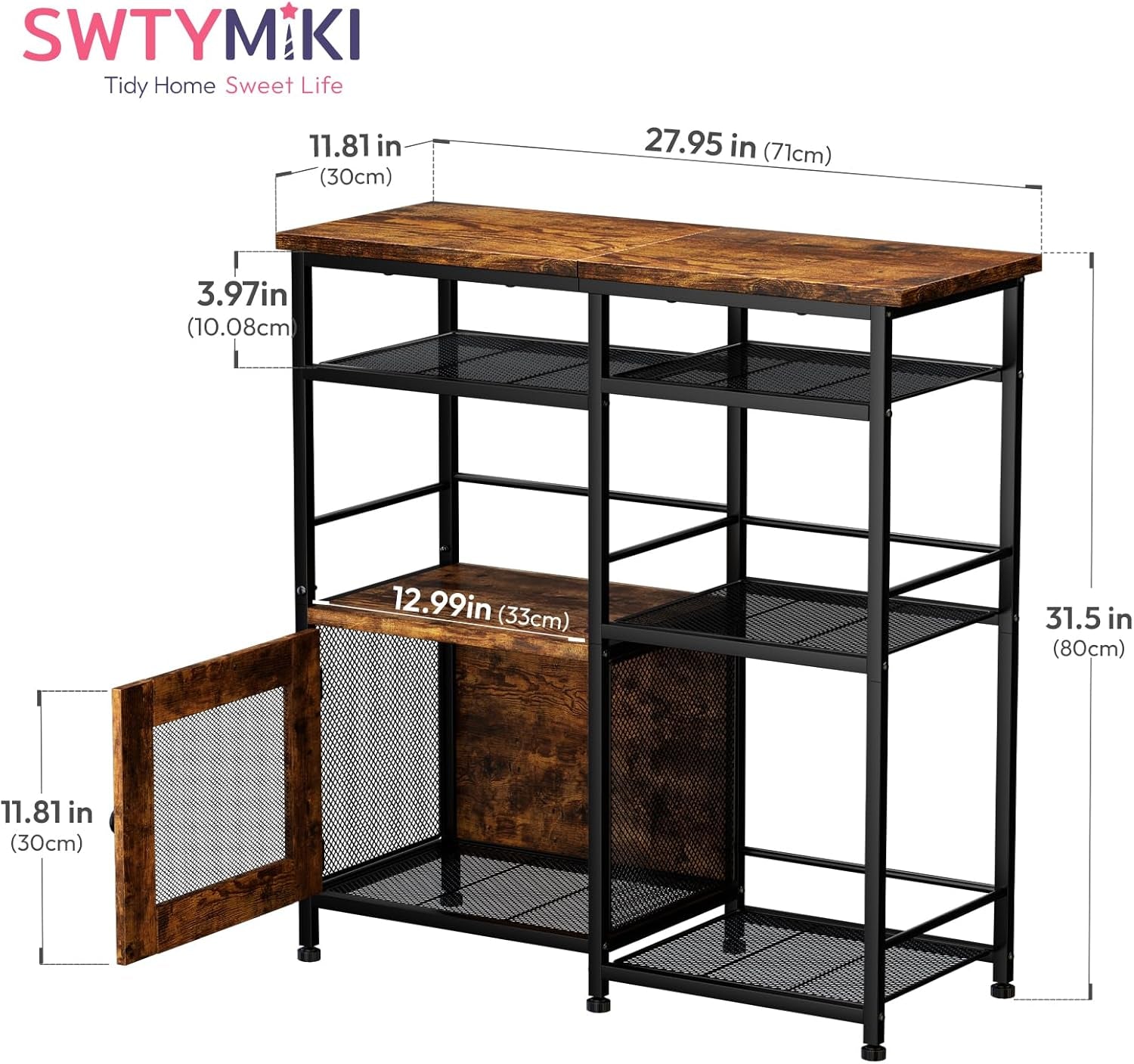 Coffee Bar Cabinet Station - Farmhouse Small Coffee Stand Station with Doors, Rustic Storage Organizer for Kitchen, Buffet Sideboard Cabinet Table for Home, Office, Corner, Bar, Espresso