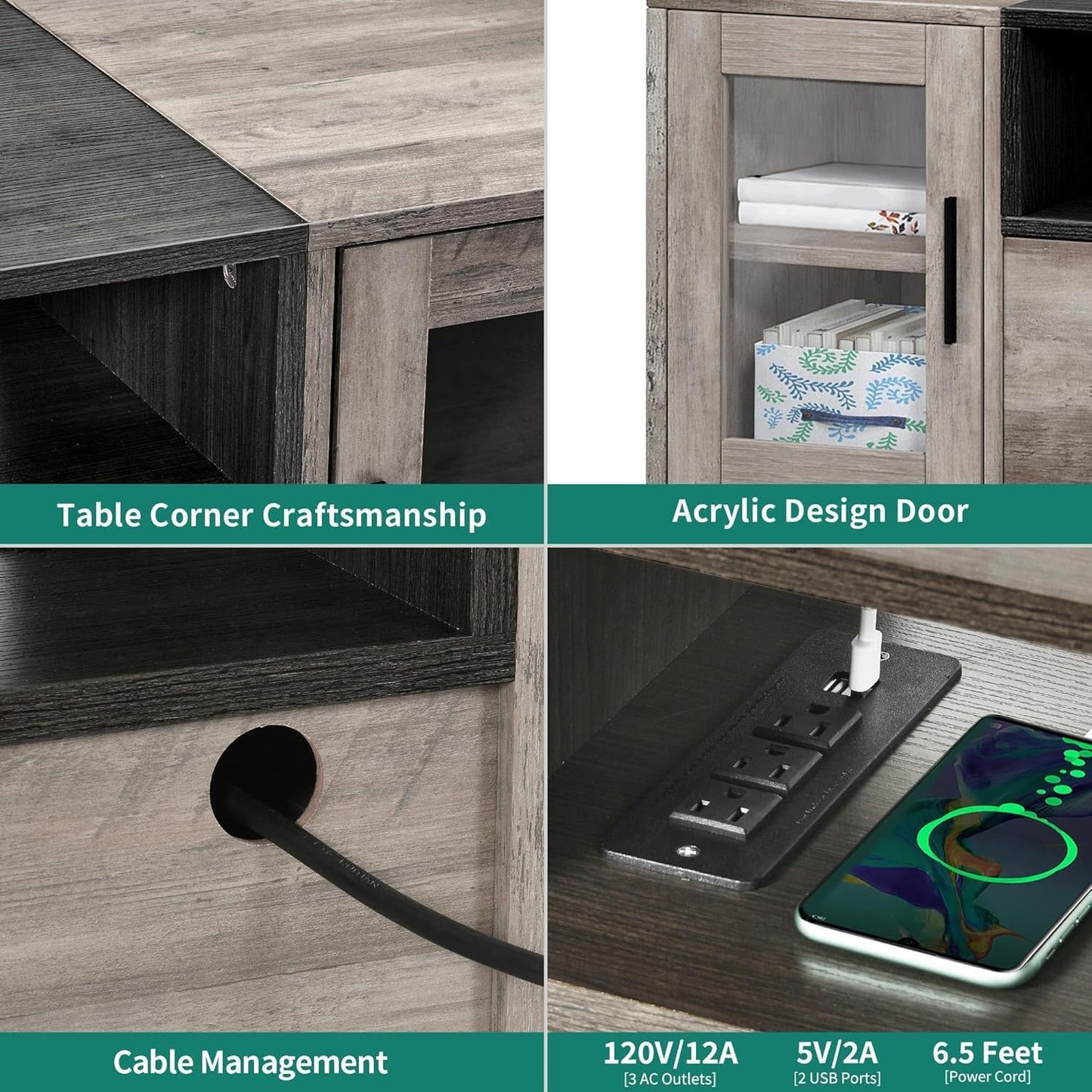 TV Stands for Living Room, Farmhouse TV Stand for 65/70 Inch TV, LED TV Entertainment Center with Storage & Power Outlets, TV Console Cabinet, Rustic Grey