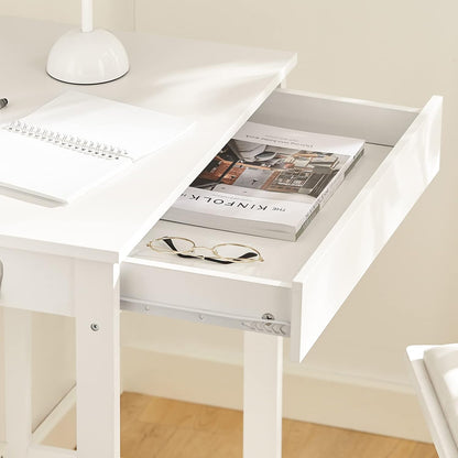 White Small Desk with Drawers, Mini Table Computer Writing Workstation Children Teenagers Desk with Drawer and Hooks, White FWT43-W