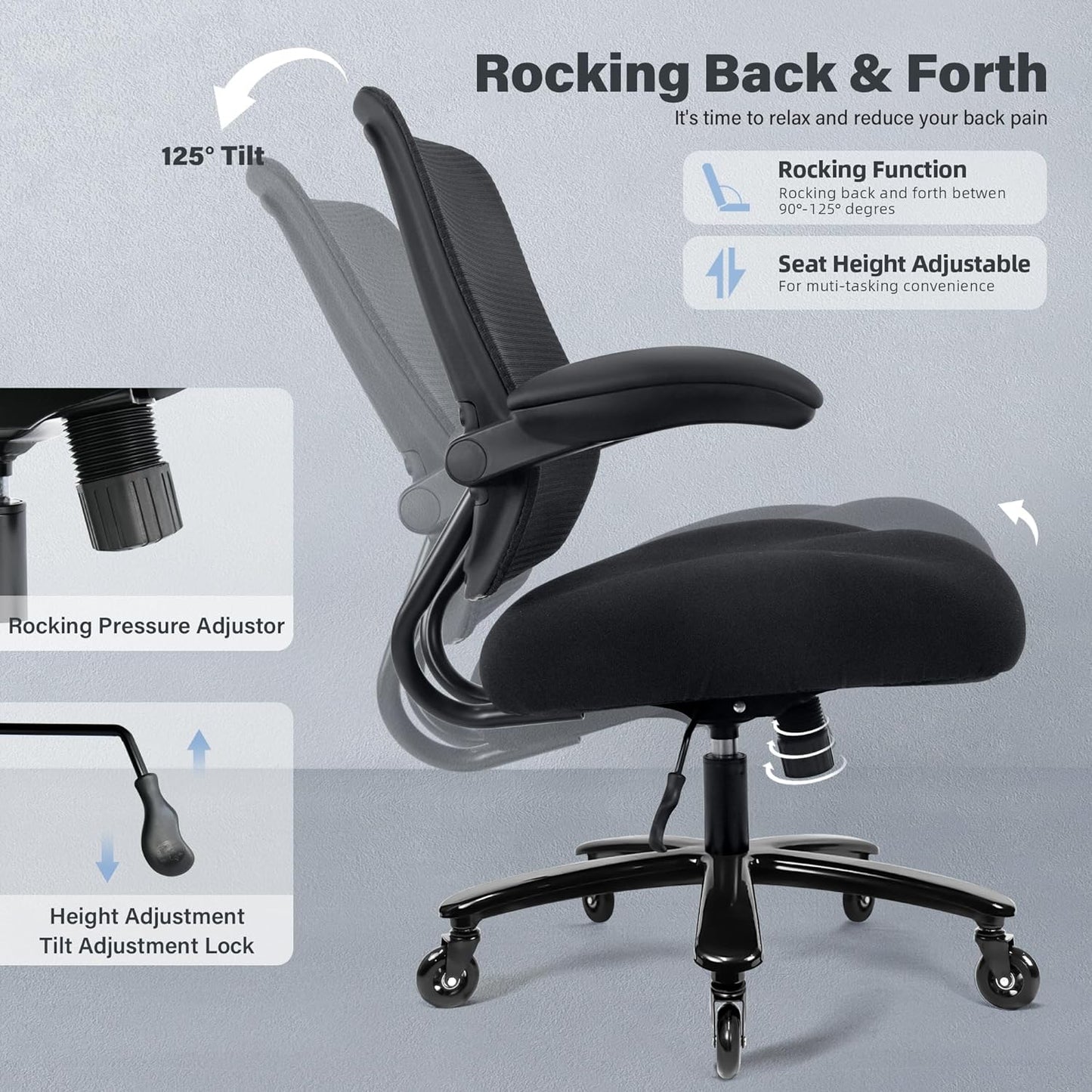 500Lbs Big and Tall Office Chair - Heavy Duty Mesh Ergonomic Desk Chair, High Back Computer Chair - Flip-Up Armrests, Wide Thick Seat Cushion, Quiet Wheels