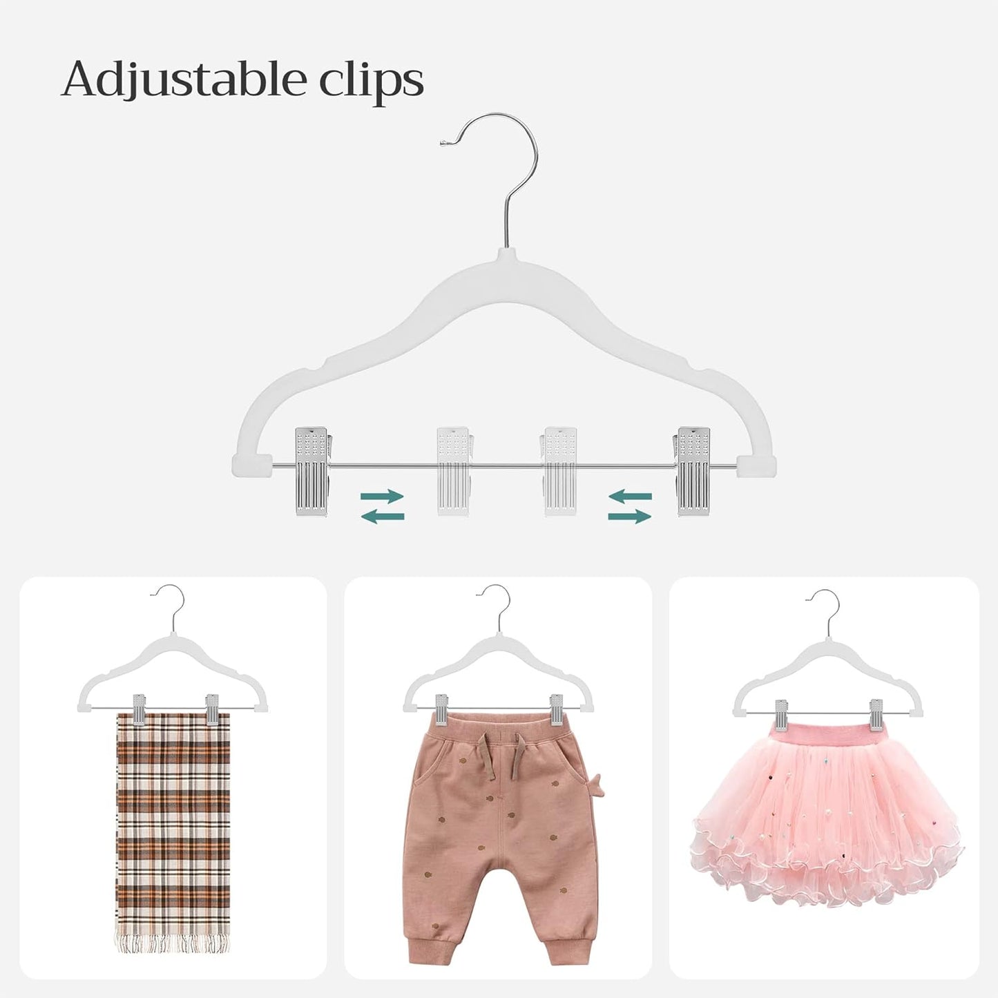 30 Packs Baby Pants Hangers with Clips, Kids Hangers with 6 Clothes Dividers, Non-Slip Children’S Clothes Hanger, White UCRF013W30