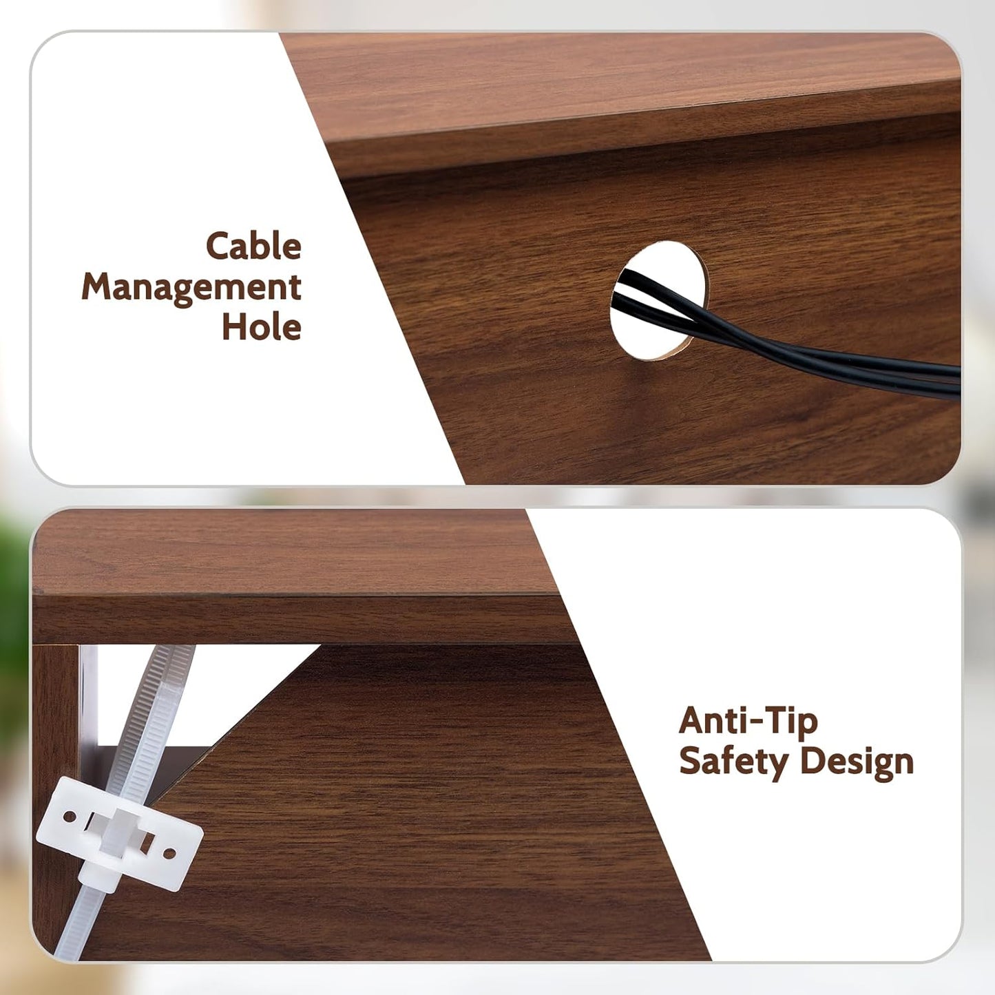 Wood TV Stand for Tvs up to 65", Mid Century TV Stand with Storage, Modern Entertainment Center with 2 Drawers, Accent TV Media Console Table for Living Room, 53"(L), Retro Brown