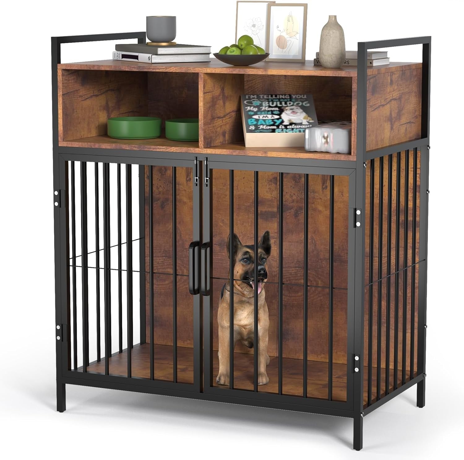 32/40 Inches Furniture Style Dog Crate for Medium Small Dog,Indoor Dog Kennels with Drawers Storage(Rustic Brown)