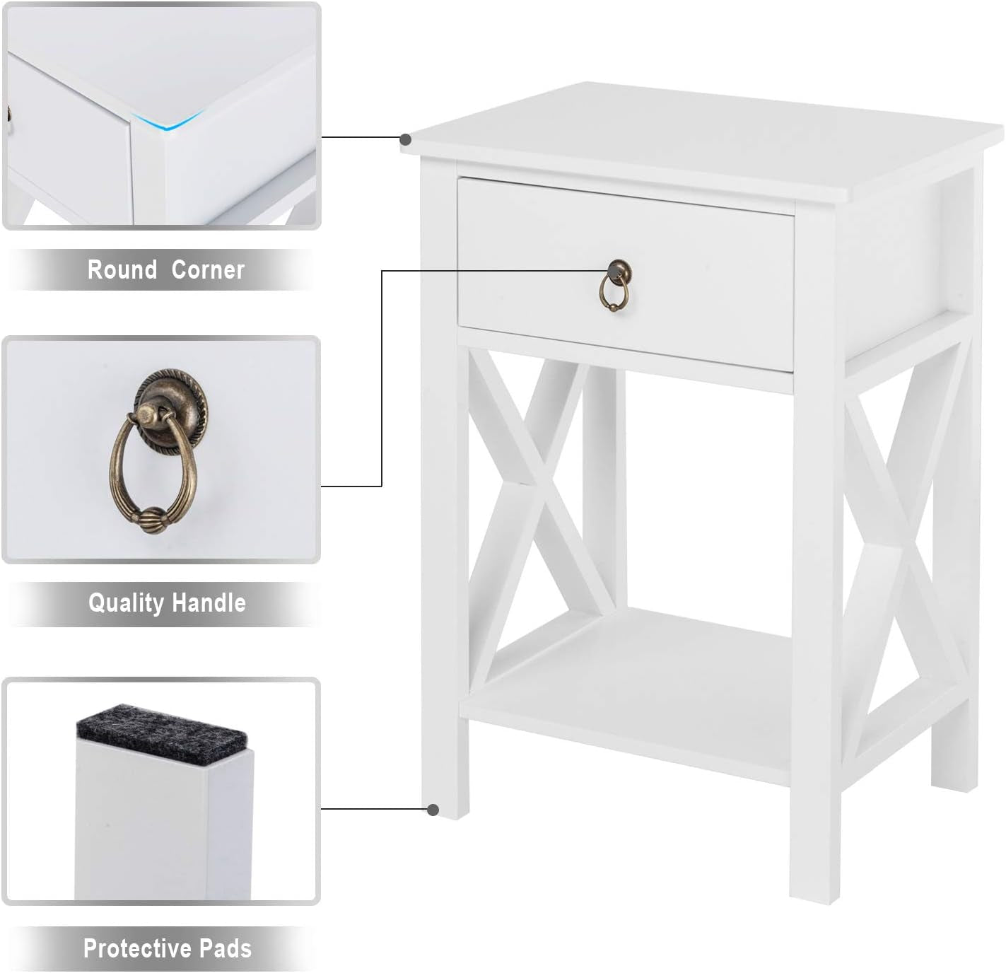 Nightstands Set of 2, Night Stand Set of 2 with Drawer, Small White Farmhouse Nightstand Bedroom, End Table/Bed Side/White Side Table for Small Spaces, Kids Room, Living Room