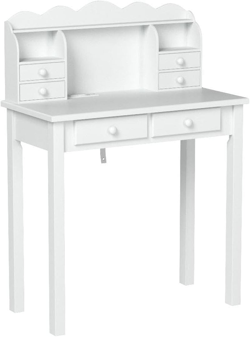 Small White Writing Desk with Hutch and USB Ports, 31.5 Inch Home Office Desk with Drawers, Study Table for Kids/Student, Makeup Dressing Table save Space Gifts