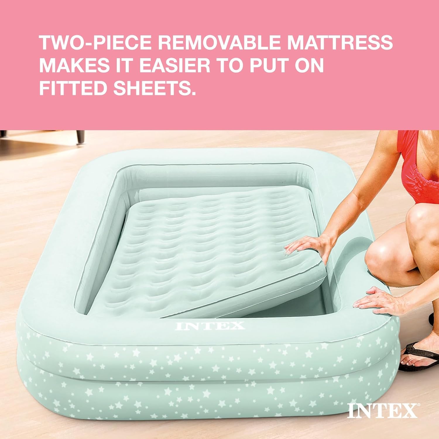 Kids Travel Air Mattress Inflatable Bed with Raised Sides and Hand Pump - Portable Blow-Up Toddler Traveler Bed for Children'S Naps or Sleep