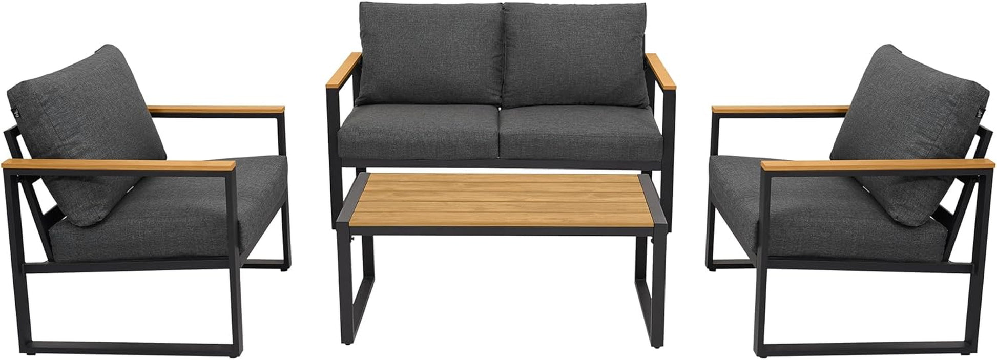 Patio Furniture Set, 4 Pieces Outdoor Patio Furniture with Coffee Table Set, Metal Patio Conversation Sets with Washable and High-Resiliency Sponge Cushions,Upgarded Grey