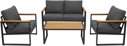 Patio Furniture Set, 4 Pieces Outdoor Patio Furniture with Coffee Table Set, Metal Patio Conversation Sets with Washable and High-Resiliency Sponge Cushions,Upgarded Grey