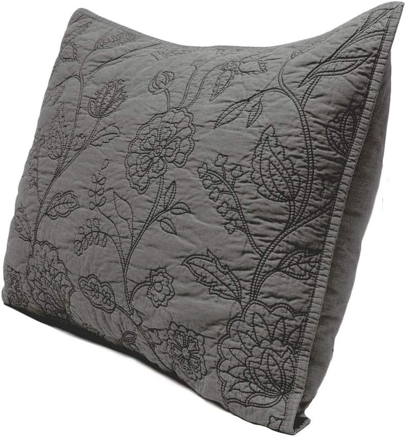 Cotton Vintage Embroidered King Pillow Sham, 20'' X 36'', Gray, 1 Piece