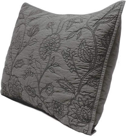 Cotton Vintage Embroidered King Pillow Sham, 20'' X 36'', Gray, 1 Piece