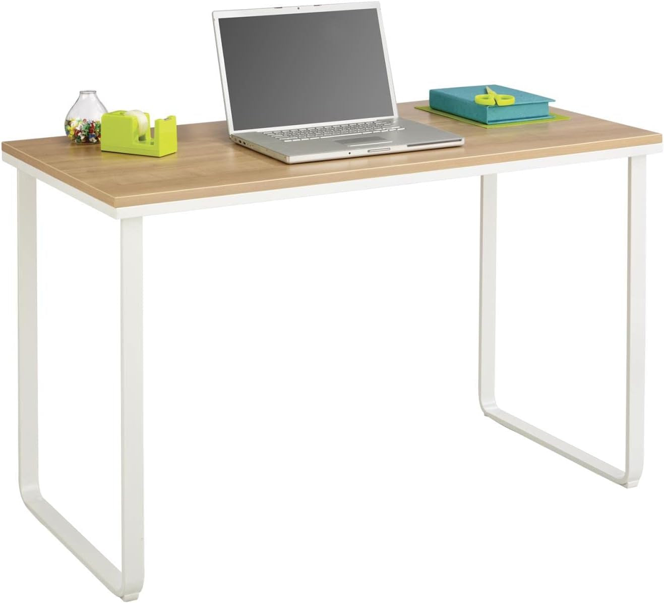 Simple Design Table Desk with Sled Base, , Beech Top White Legs (1943BHWH)
