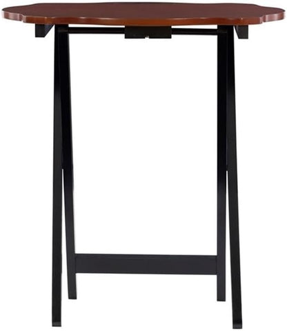 Traditional 5-Piece Okume Veneer and Solid Wood Tray Table Set with Base and Curvy Shaped Trays in Hazelnut and Black