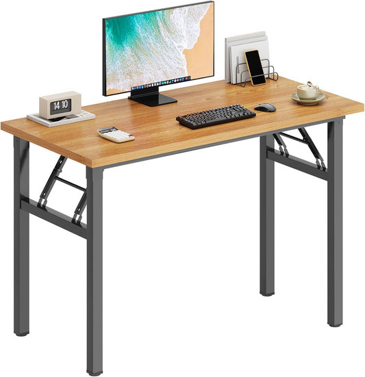 Computer Desk Folding Table 39.4 Inches Writing Desk for Small Space Study Table Laptop Desk No Assembly Required Teak&Black