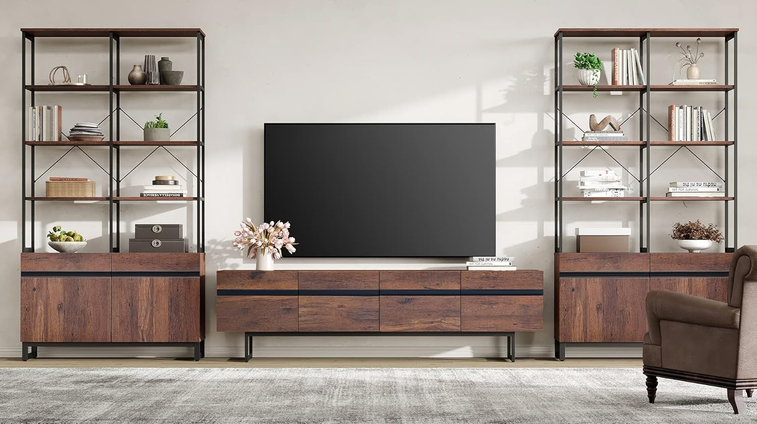 Modern TV Stand for up to 100 Inch 2 in 1 Entertainment Center TV Console with Storage Cabinets Media Console for Living Room