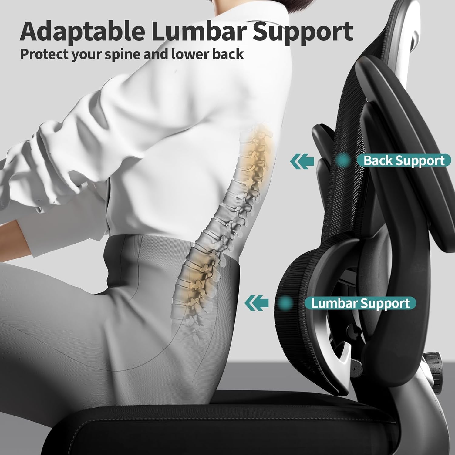 Office Chair - Ergonomic Desk Chair with Adjustable Lumbar Support, Mesh Computer Chair, Executive Chairs for Home Office Comfortable Lumbar Support (Black)