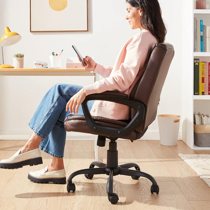 Classic Puresoft PU Padded Mid-Back Height Adjustable Office Computer Desk Chair with Armrest, 25.75"D X 24.25"W X 42.25"H, Brown