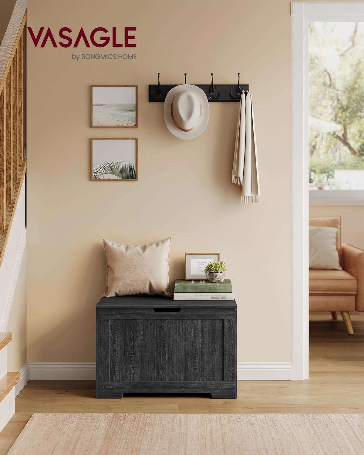 Storage Chest, 29.9 Inches Width Storage Bench, Entryway Bench with 2 Safety Hinges, Shoe Bench, Farmhouse Style, for Entryway, Bedroom, Living Room, Charcoal Gray ULHS011B02