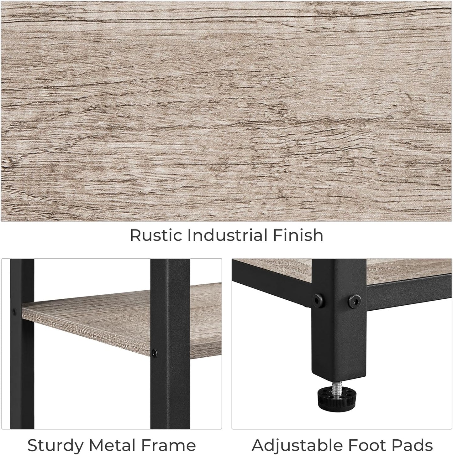 30 in Tall End Table, 3-Tier with Strong Wooden Shelves, Small Side Table with Metal Frame for Living Room Office, Small Places, Gray