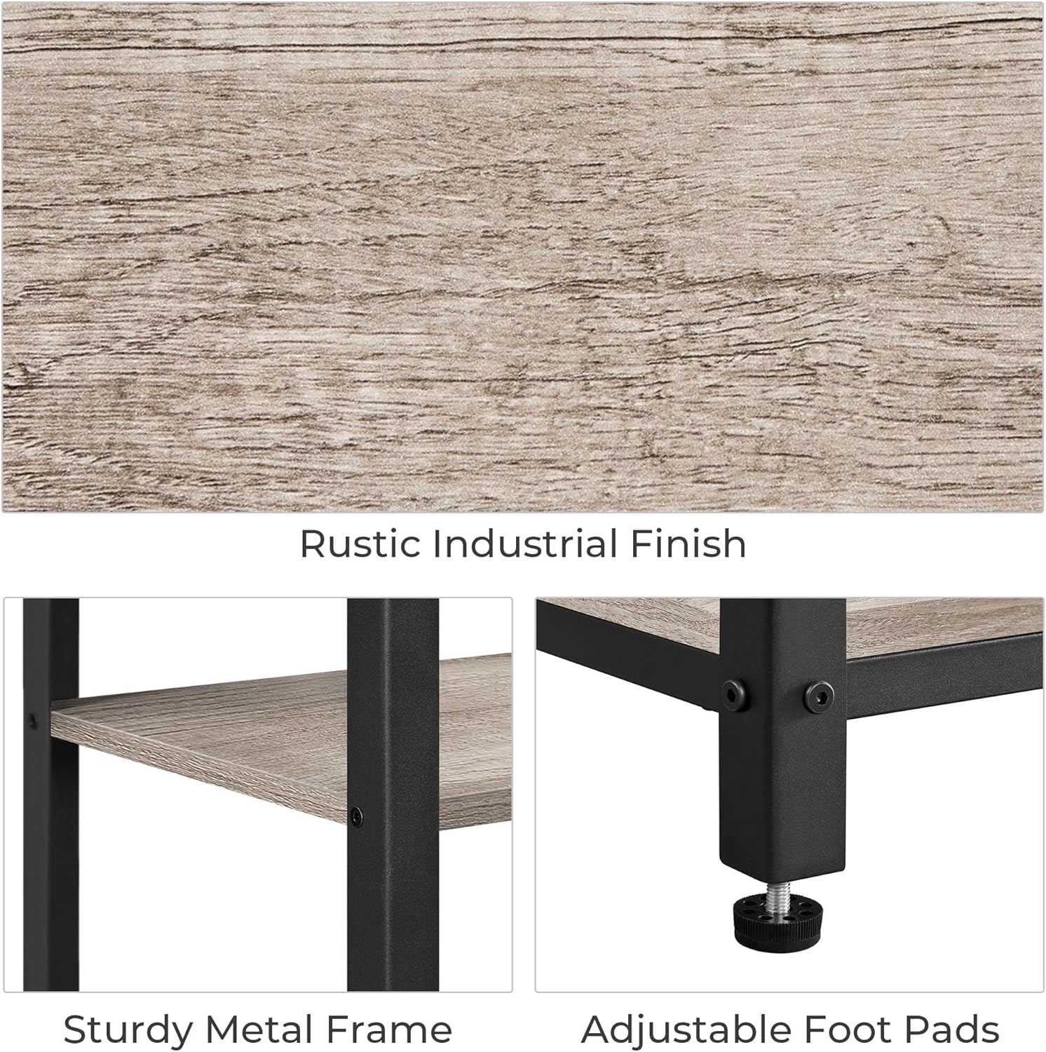 30 in Tall End Table, 3-Tier with Strong Wooden Shelves, Small Side Table with Metal Frame for Living Room Office, Small Places, Gray