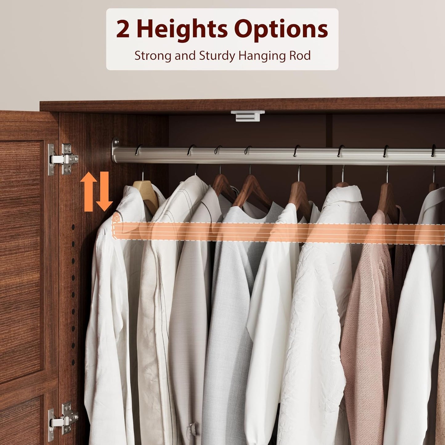 Armoire Wardrobe Closet with 2 Drawers,72 in Wooden Wardrobe Cabinet with Hanging Rod, Tall Clothing Armoire Cabinet with Doors and 18 Adjustable Shelves for Bedroom, Clothes,Walunt Brown