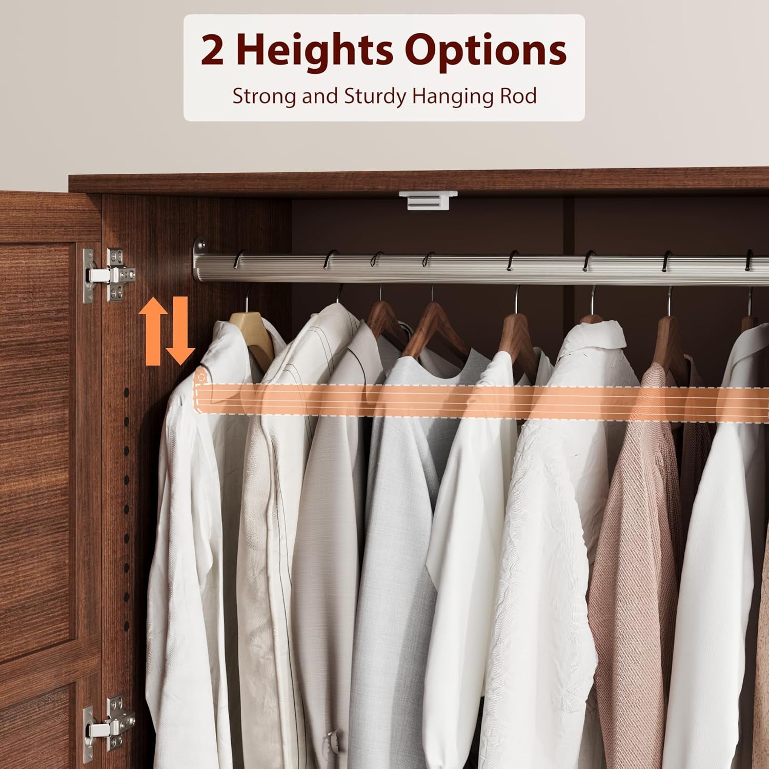 Armoire Wardrobe Closet with 2 Drawers,72 in Wooden Wardrobe Cabinet with Hanging Rod, Tall Clothing Armoire Cabinet with Doors and 18 Adjustable Shelves for Bedroom, Clothes,Walunt Brown