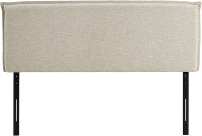 Camille Linen Fabric Upholstered Queen Headboard in Beige with French Piping